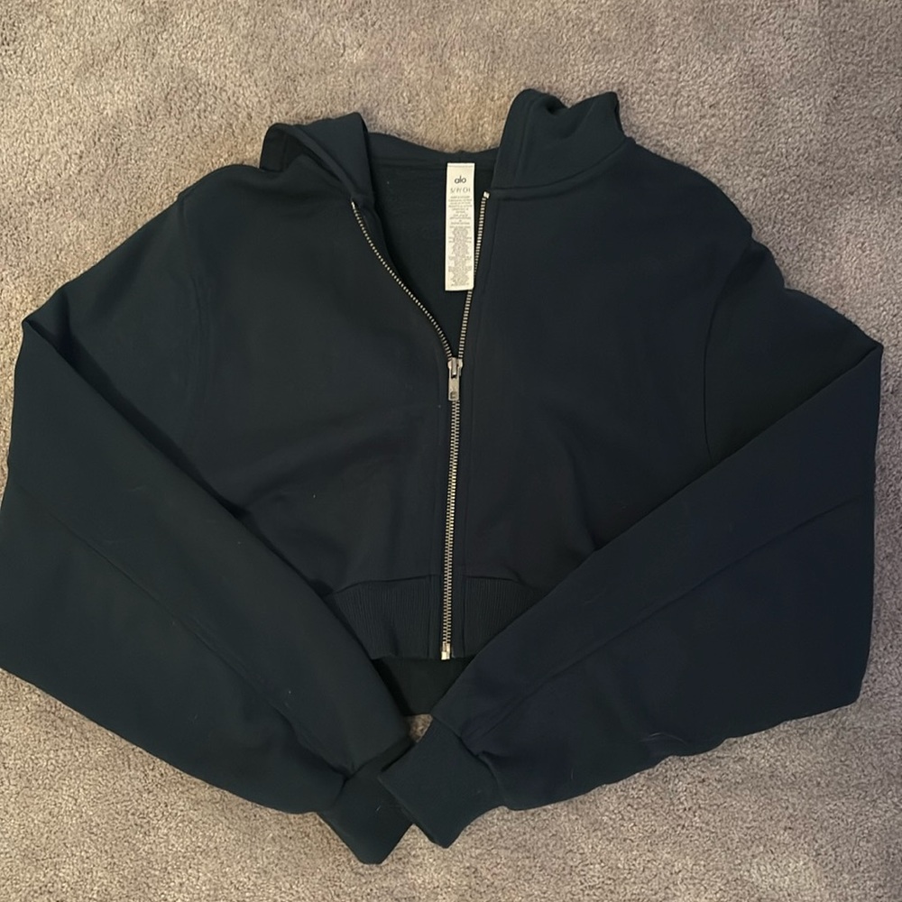 Alo Yoga Forrest Green Cropped Hoodie SMALL